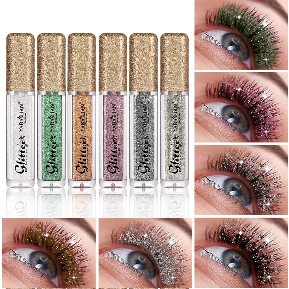 Mascara with golden glitter and diamonds, fast drying, long lasting, waterproof, curling, thick and shiny eyelashes, sexy mascara, makeup cosmetics