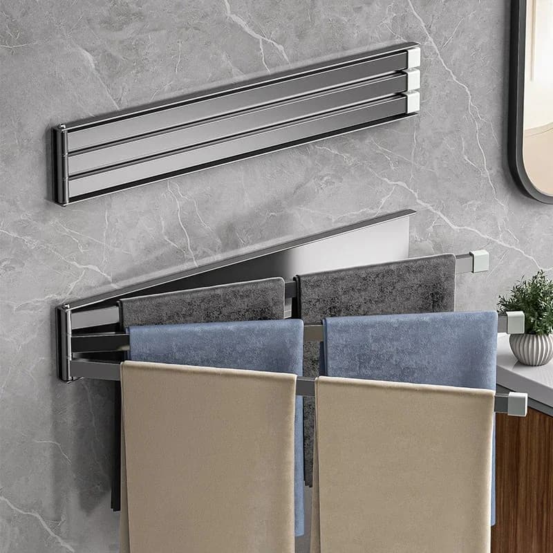 Folding Towel Rack Wall Mounted Kitchen Bathroom Balcony Activity Towel Bar Stainless Steel Rag Hanger
