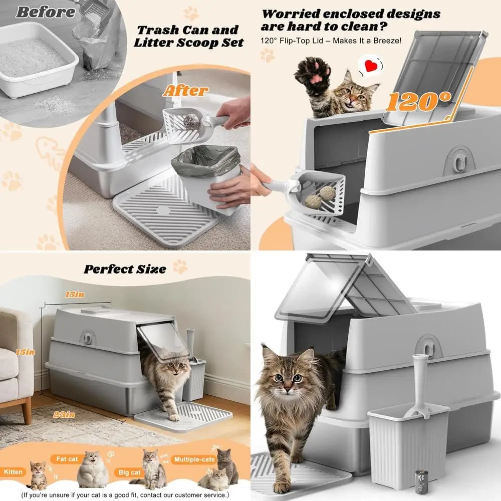 Lettiera per Gatti in Metallo Extra Large con Coperchio, Misura XL per Gatti Grandi, Facile da Pulire e Design Anti-Perdita