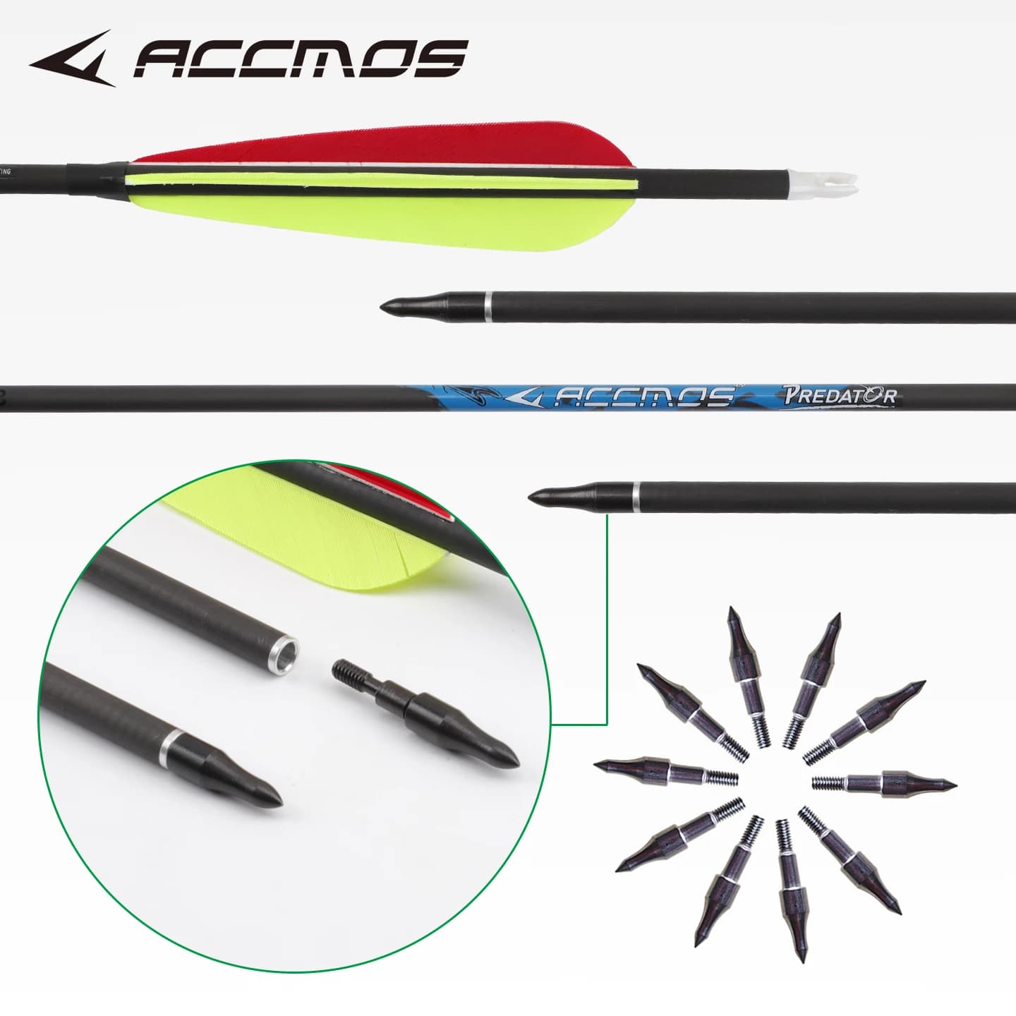 6/12/18Pcs Pure Carbon Arrow ID 6.2mm Spine 250 300 400 500 600 700 800 100gn Tips 5" Natural Feather for Archery Hunting Target