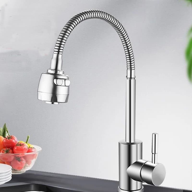 Rubinetto da cucina singolo con rotazione universale per acqua fredda Rubinetto per acqua lavello montata su piano in acciaio inossidabile 304 con maniglia singola di colore nero