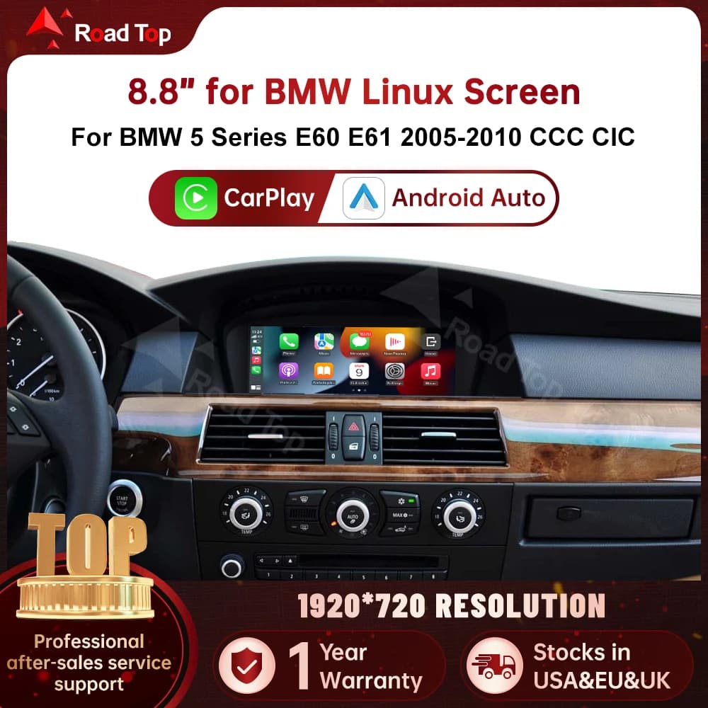 RoadTop 8.8" Wireless CarPlay Display Screen Android Auto Multimedia Linux Screen For BMW 5 Series E60 E61 CCC CIC System