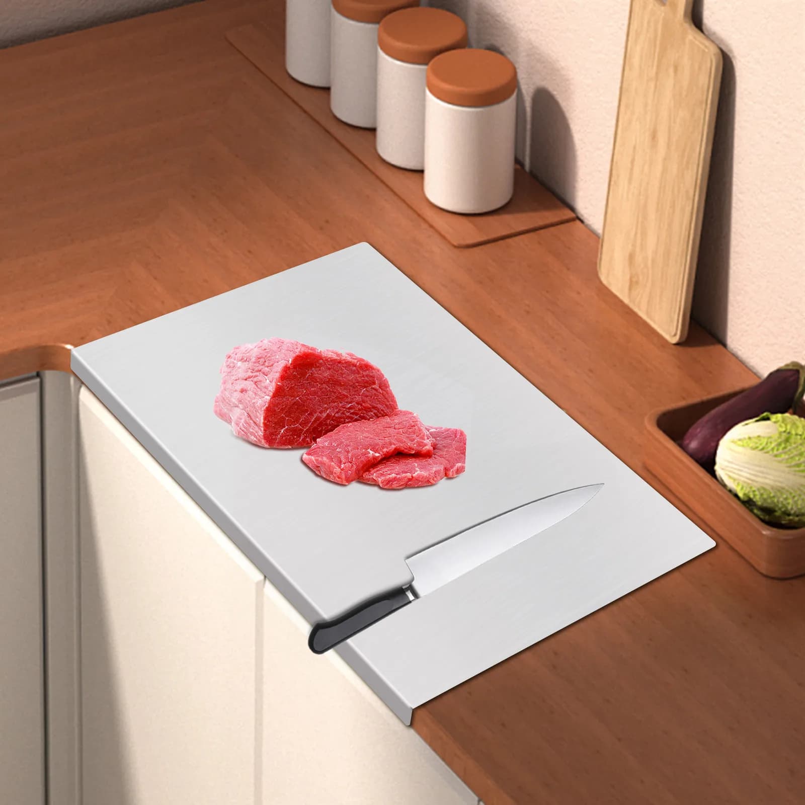 Tagliere extra large in acciaio inossidabile 304 - Tagliere da cucina professionale, tagliere rettangolare antiscivolo per carne