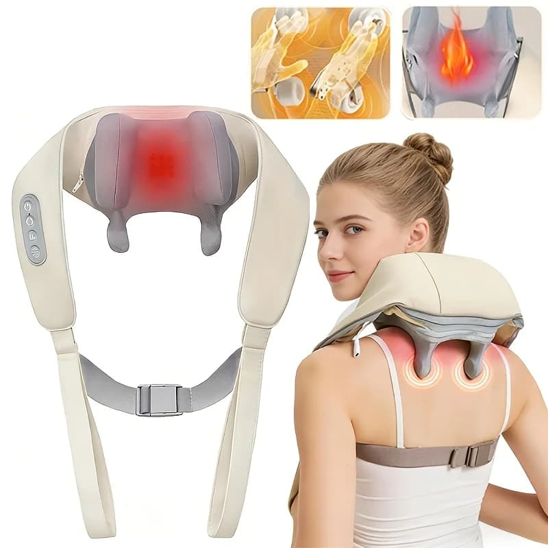 Massaggiatore Elettrico Wireless per Collo, Spalle e Schiena, Sciarpa Massaggiante Shiatsu con Motore Brushless per Massaggio Cervicale e Trapezi