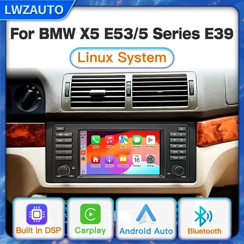 Autoradio Linux 2025 con CarPlay Wireless, Android Auto, FM, DSP, Bluetooth e Lettore Multimediale per BMW X5 E53/Serie 5 E39
