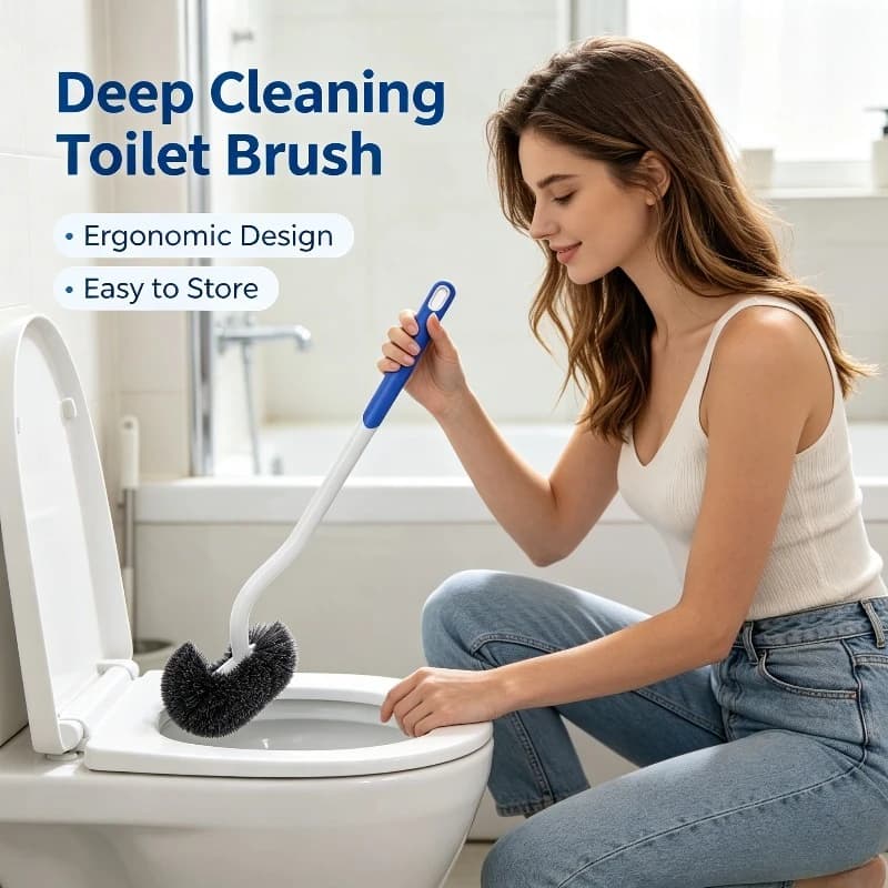 Spazzola per WC domestica con setole morbide e manico lungo, da appendere a parete