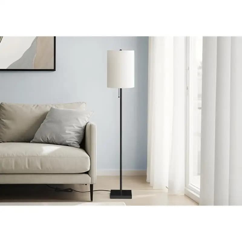Lampada da terra contemporanea in metallo nero da 62 pollici con paralume color crema avorio