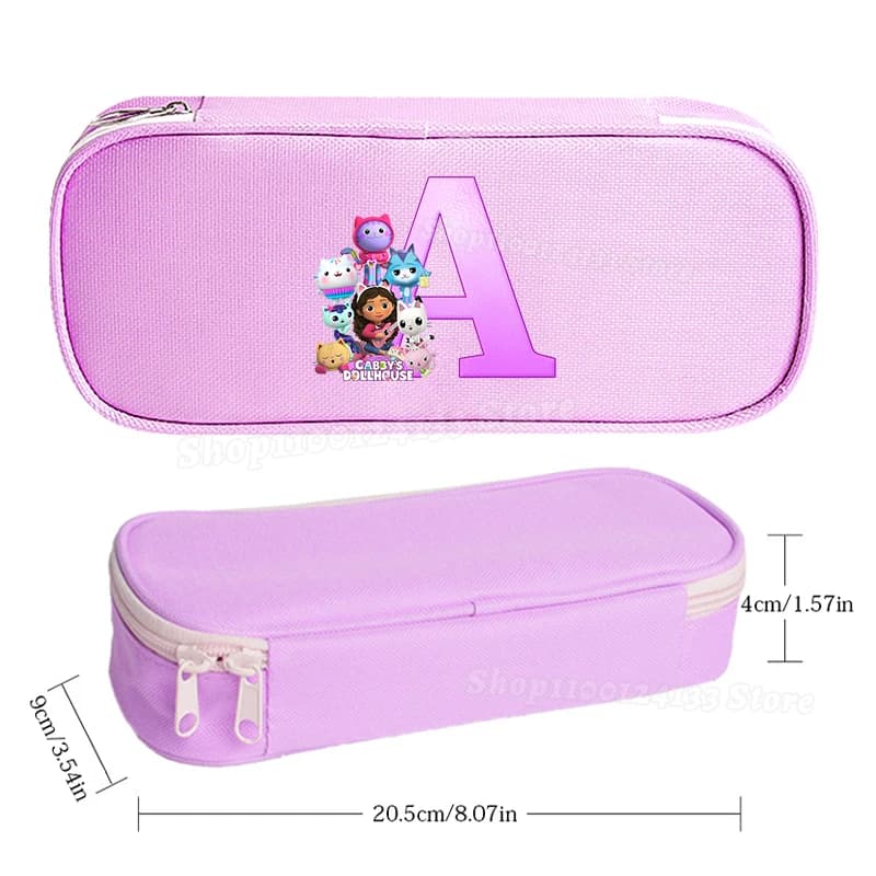 Case delle bambole Gabbyed Astuccio viola con lettere carine AZ Stampa anime Kawaii Kids Girl Student School Astuccio per matite per riporre articoli di cancelleria