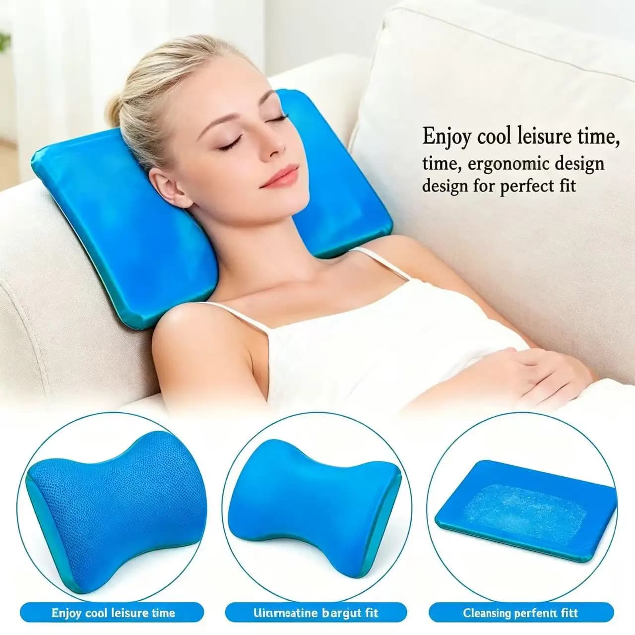 Ergonomic Cooling Gel Neck Pillow,Cold Therapy Support Cushion for Summer Nap, Sofa Rest, Neck Pain Relief & Household Daily Use