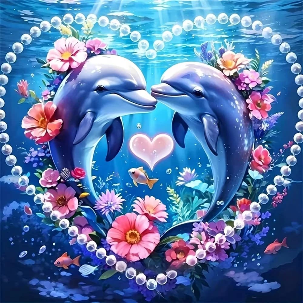 Paint By Number Dolphins Heart Flower Paint By Numbers Acrylic Paint on Canvas Home Decors Artcraft Diy Kits