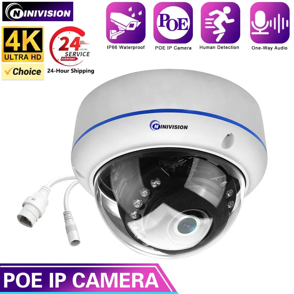 8MP 4K IP Camera External Motion Detection H.265 CCTV White metal dome IP66 Waterproof RJ45 5MP POE Human video security camera
