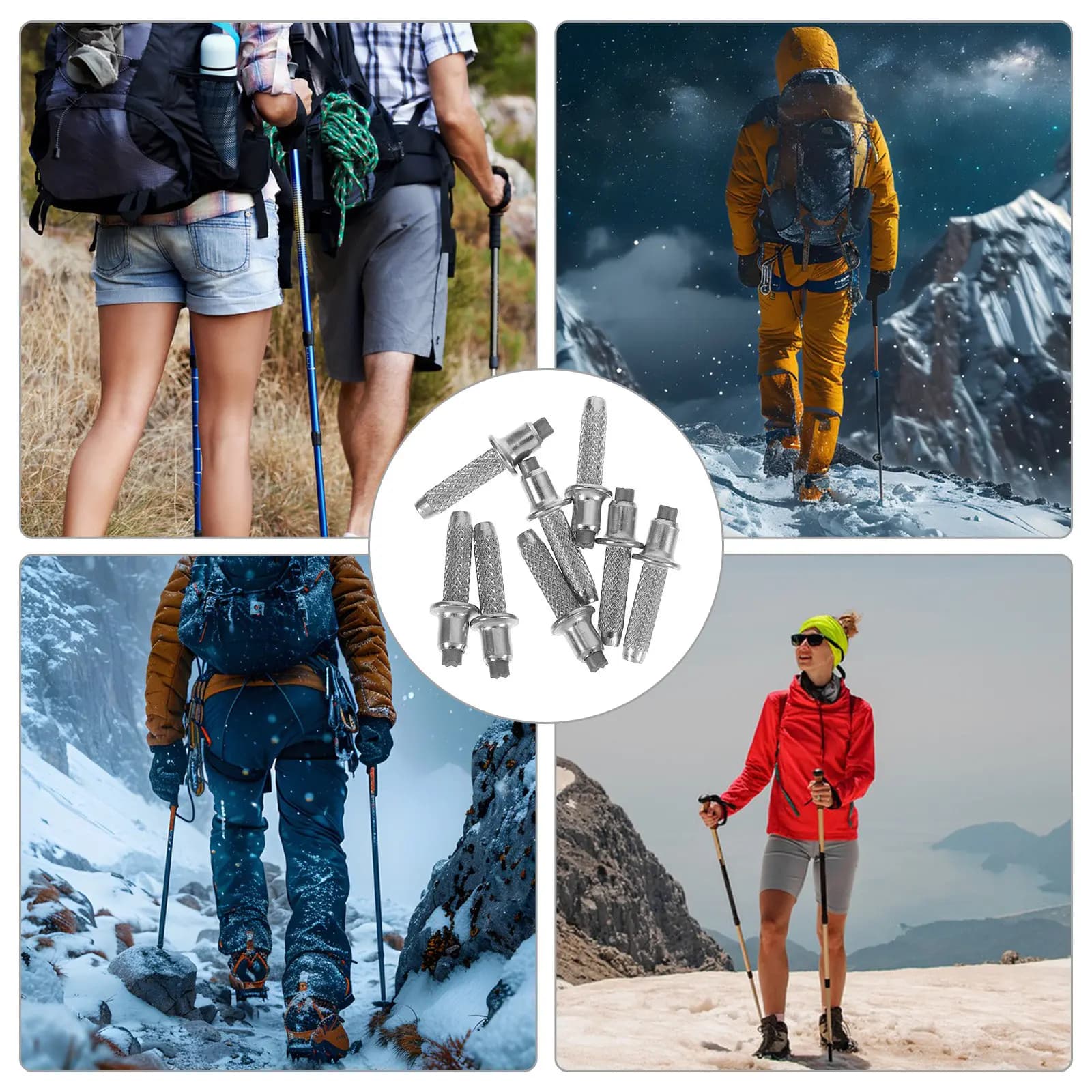 8Pcs Hiking Poles Tips Replacement Set Universal Fit Metal Trekking Pole Accessories Long-Lasting Traction Stability Outdoor