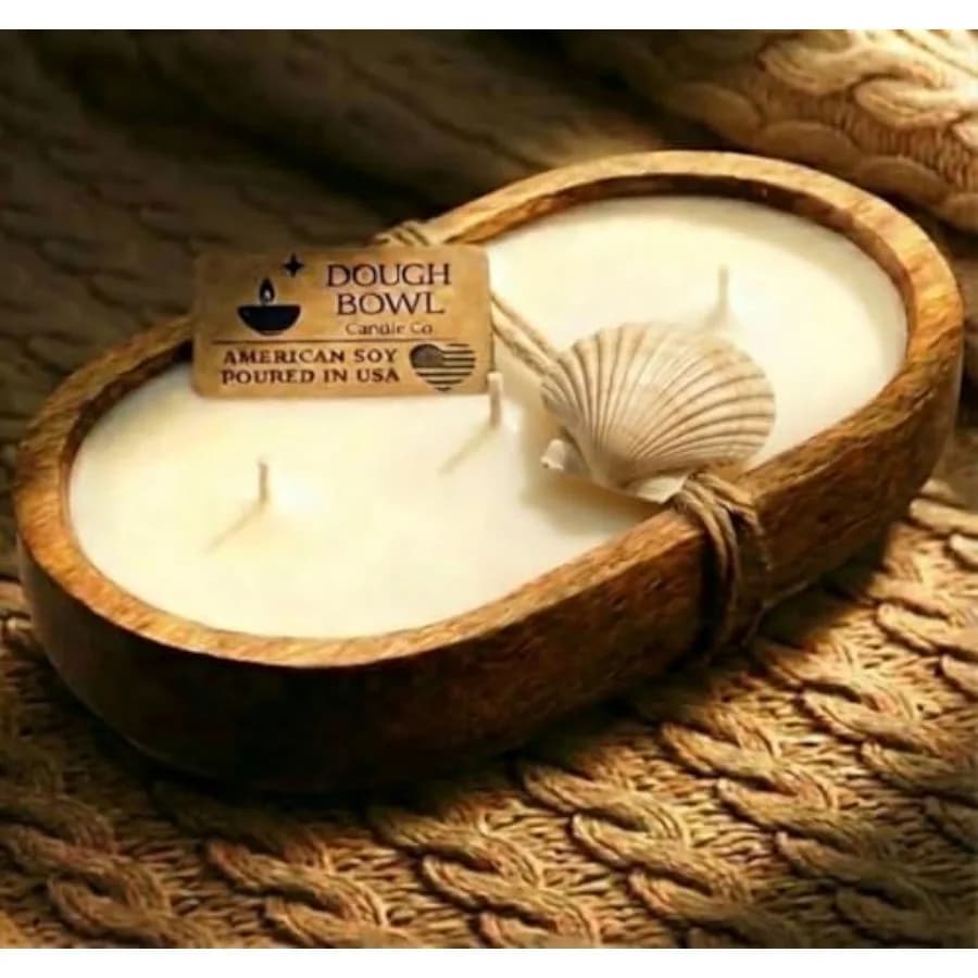 Candela al Sale Marino e Salvia di Dough Bowl Candle Co. per Donne o Uomini - Candele Profumate a 3 Stoppini 10x6, Candela di Soia di Lusso Grande in Legno di Mango