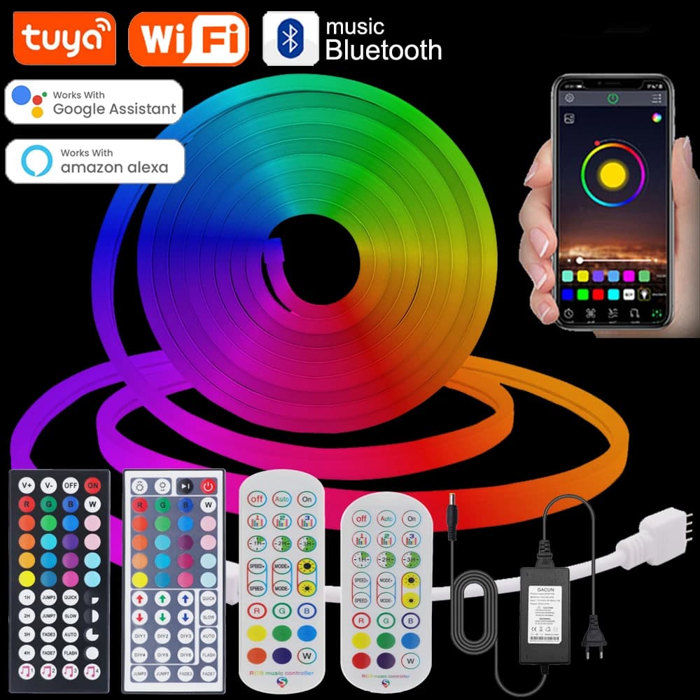 Luci al neon RGB 24V Tuya Smart LED Strip Light 3535 108leds/m WiFi Bluetooth RGB Neon Sign Tape Tubo in silicone con telecomando