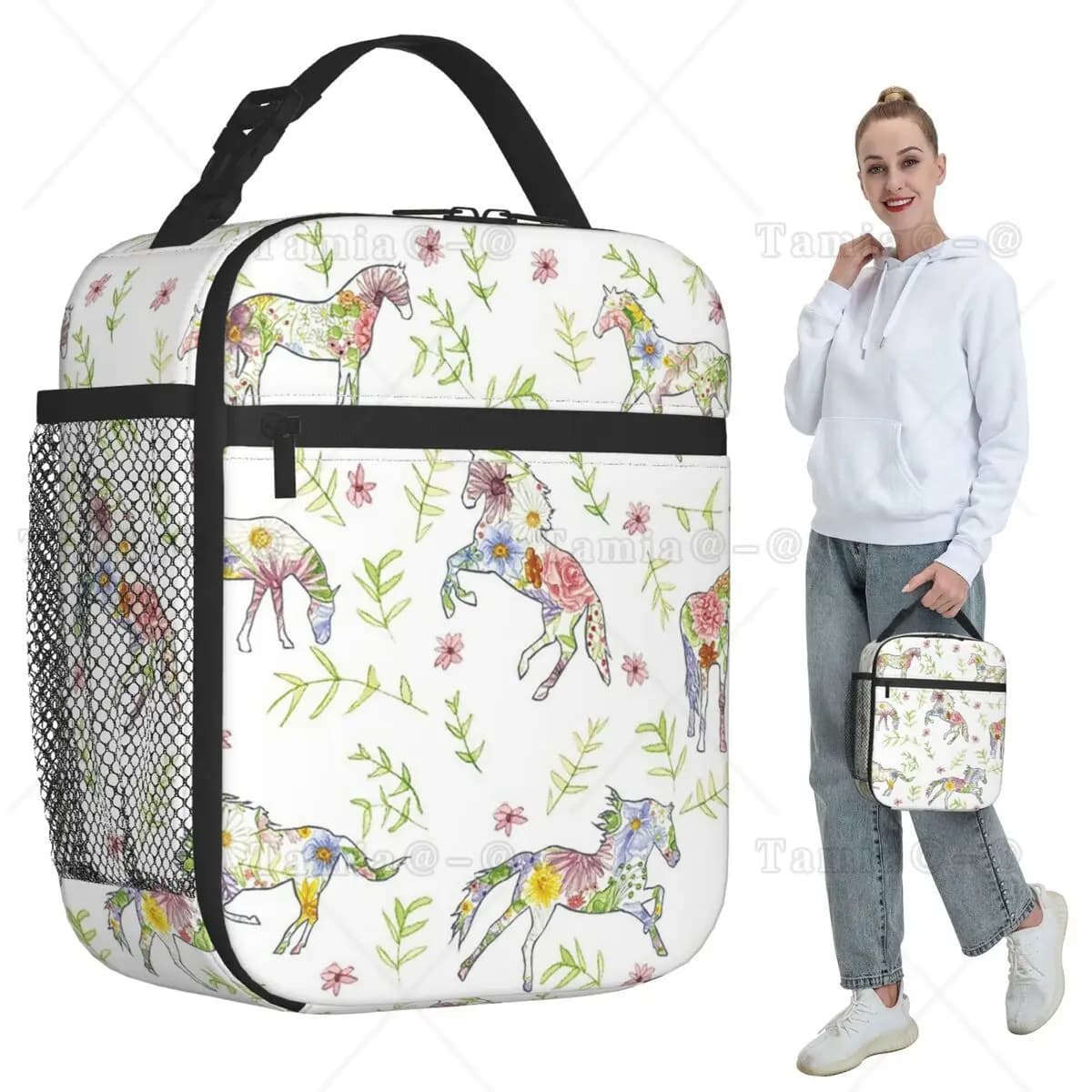 Fresh Flower Wild Horse Pattern Insulated Lunch Bag for Kids School Cooler Thermal Food Box Tote Leakproof Lunch Boxes Container