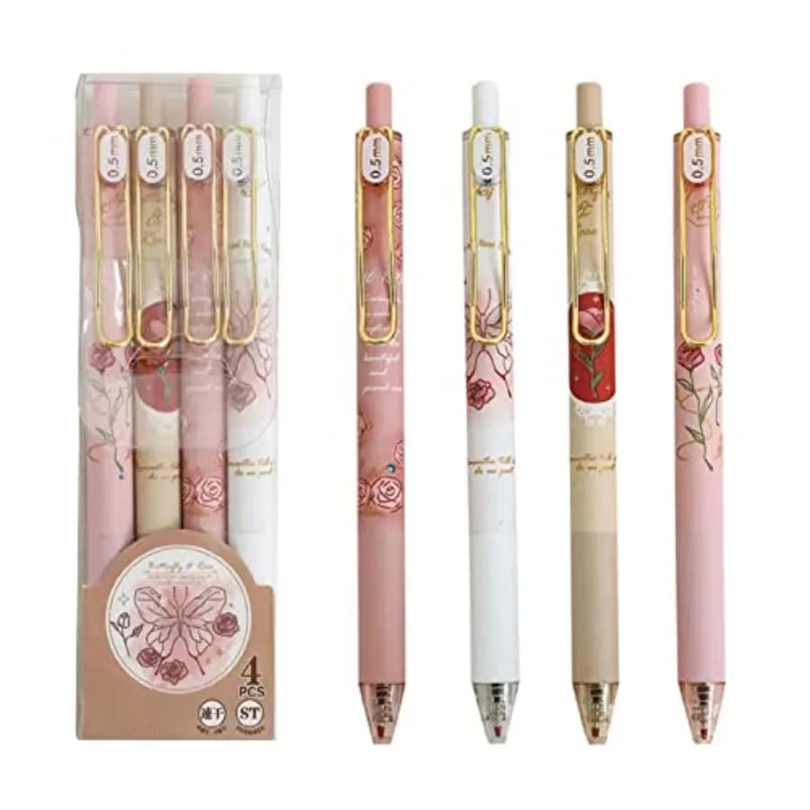4 Pcs Gel Ink Pens Flower Retractable Pens 0.5mm Black Ink Gel Pens Women Cute Aesthetic Pens Office School Pens