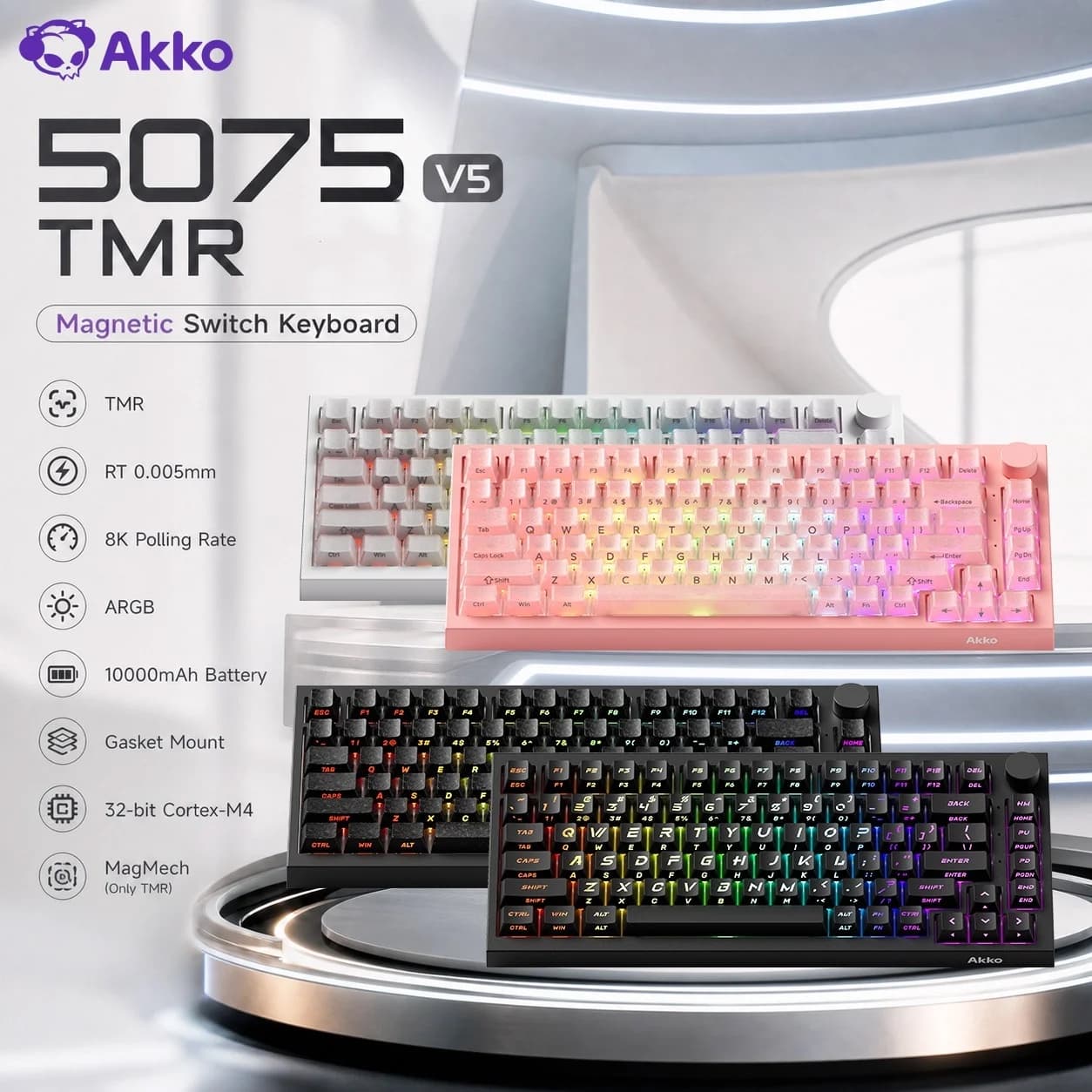 Akko Magnetic Keyboard 5075 V5 TMR 75% RT0.005mm Hot-swap Compatible with Magnetic/Mechanical Switches 8K ARGB Gaming Keyboard