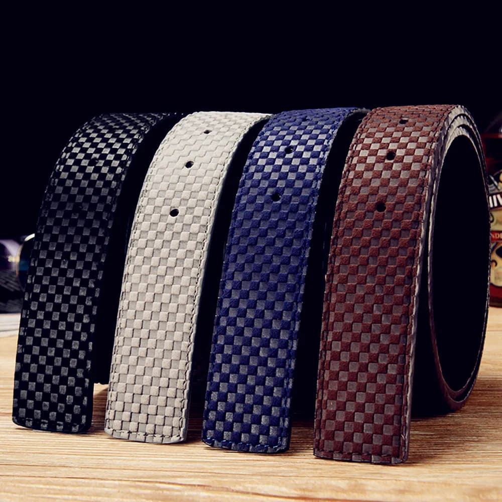 Cintura da uomo in pelle con fibbia liscia casual da 3,8 cm con motivo a lettere, senza cinturino per la testa, cintura per pantaloni dalla Cina continentale