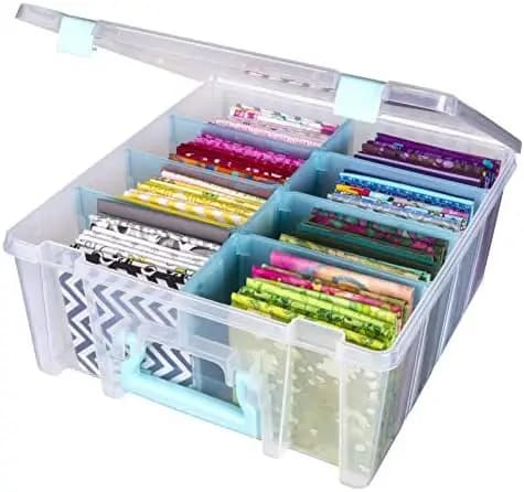 ArtBin Super Satchel Scatola portaoggetti a doppio scomparto - Trasparente e acquamarina, 8 vassoi rimovibili, Chiusura intelligente (Confezione da 1)