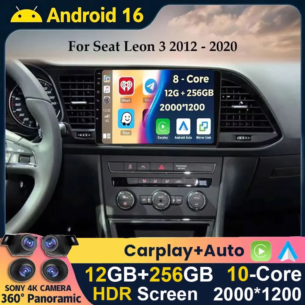 Android 15 WIFI + 4G Carplay Auto Per Seat Leon 3 MK3 2012-2020 Autoradio Navigazione GPS Lettore Video Multimediale Stereo 360 Macchina Fotografica