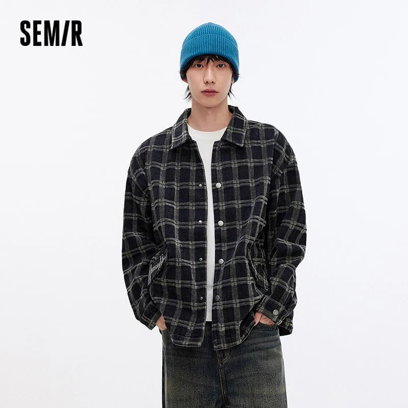 Semir Jacket Men 2025 Autumn Loose Shirt Versatile Top Vintage Plaid Denim Coat