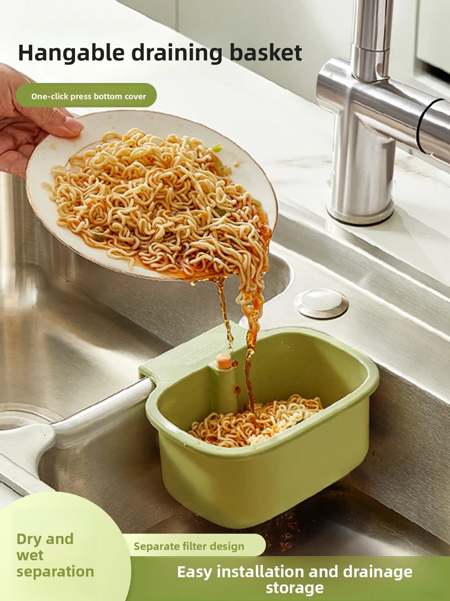 Cestello Sgocciolatore Multifunzione da Lavello per Cucina, Contenitore per Rifiuti Alimentari e Filtro Acqua, Sospeso