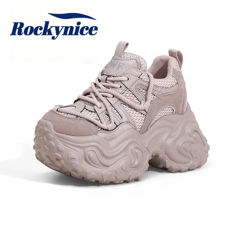 New High Platform Sneakers Women Autumn Thick Sole Sports Trainers Vulcanized Shoes Woman Breathable Mesh Chunky Sneakers 9CM