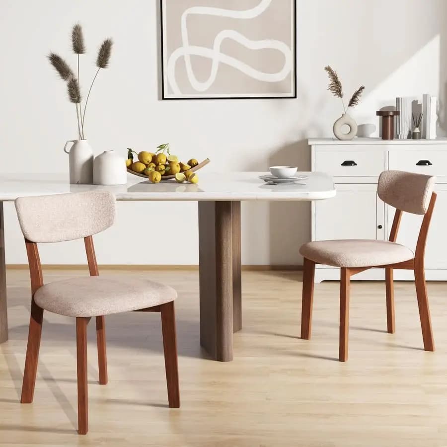 Set of 2 Wooden Dining Chairs, Padded Chairs Rustic Style with Rubber Wood Legs, Padded Seat, No Arms, for Kitchen