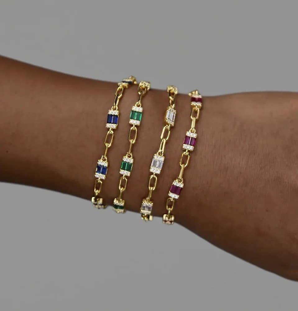 Nuovo Bracciale a Catena Geometrica Arcobaleno Color Oro 2026 con Zirconia Cubica Bling Pave per Donna, Gioielli alla Moda