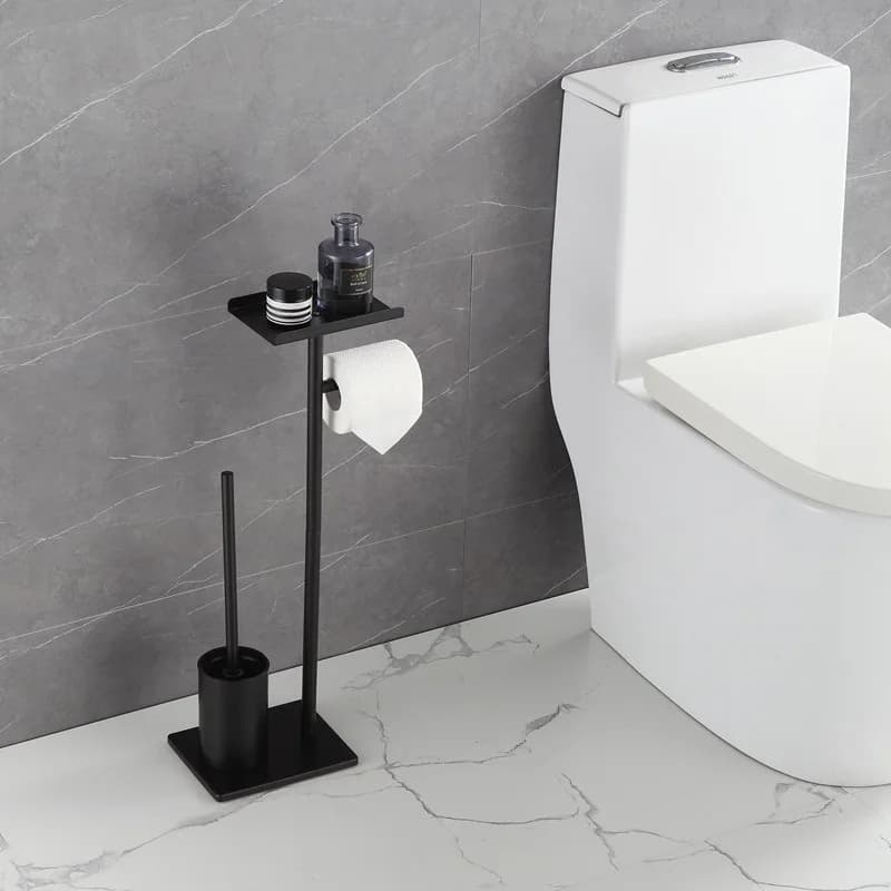 Set da Bagno: Scopino, Portasciugamani da Terra, Porta Carta Igienica Impermeabile Integrato, Accessori Bagno