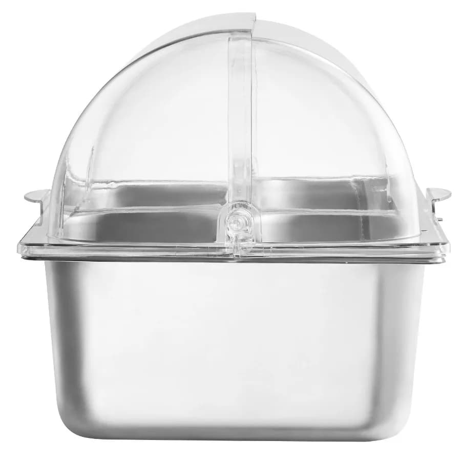 Contenitore Espositore da Banco per Alimenti con 4 Vaschette in Acciaio Inossidabile, Dispenser per Condimenti da Buffet con Coperchio Trasparente e 3 Contenitori per Congelatore