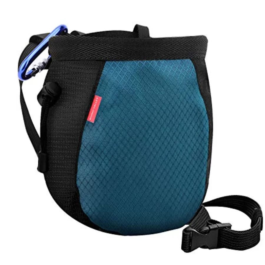 Climbing Chalk Bag, No Leak Drawstring Chalk Bag with Adjustable Belt, Carabiner Clip and Zippered Pockets Chalk Bag for Rock C