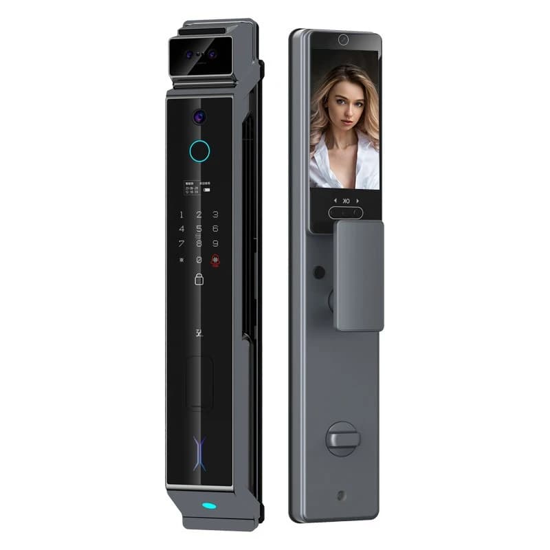 Doppia fotocamera per interni ed esterni, faccia di palma, occhio di gatto, password, blocco, impronta digitale, porta cilindrica di grado C, intelligente