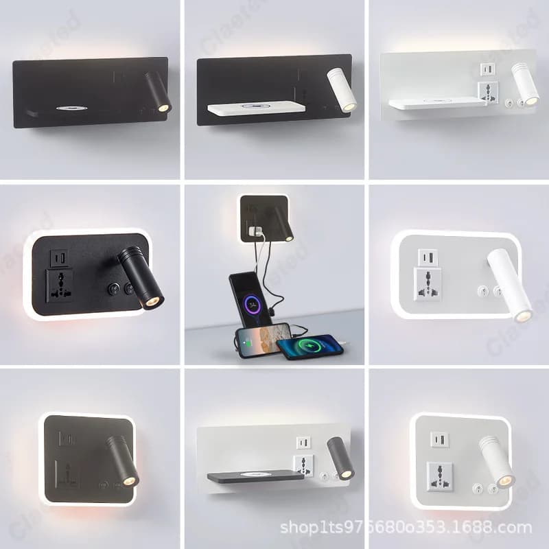 Lampada da parete ad angolo regolabile a LED porta di ricarica USB ricarica Wireless Mobile soggiorno camera da letto dell'hotel luce di lettura sul comodino