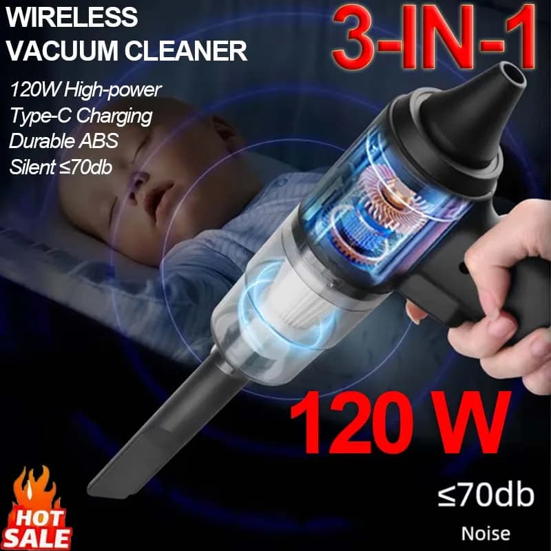 Potente aspirapolvere portatile senza fili per auto 3 in 1 120W portatile per casa e auto leggero senza fili ricaricabile Nuovo 2025
