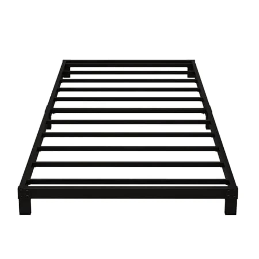 Base letto ribassata in metallo resistente, piattaforma senza bisogno di rete a molle, facile da montare, supporto materasso silenzioso, nero