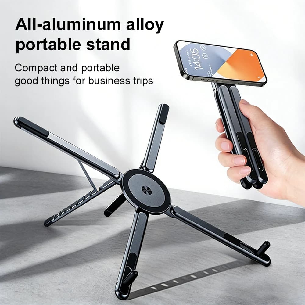 360° Rotating Magnetic Laptop Stand Adjustable Height Foldable Phone Tablet Holder Anti-slip Multi-device Stand For iPhone iPad