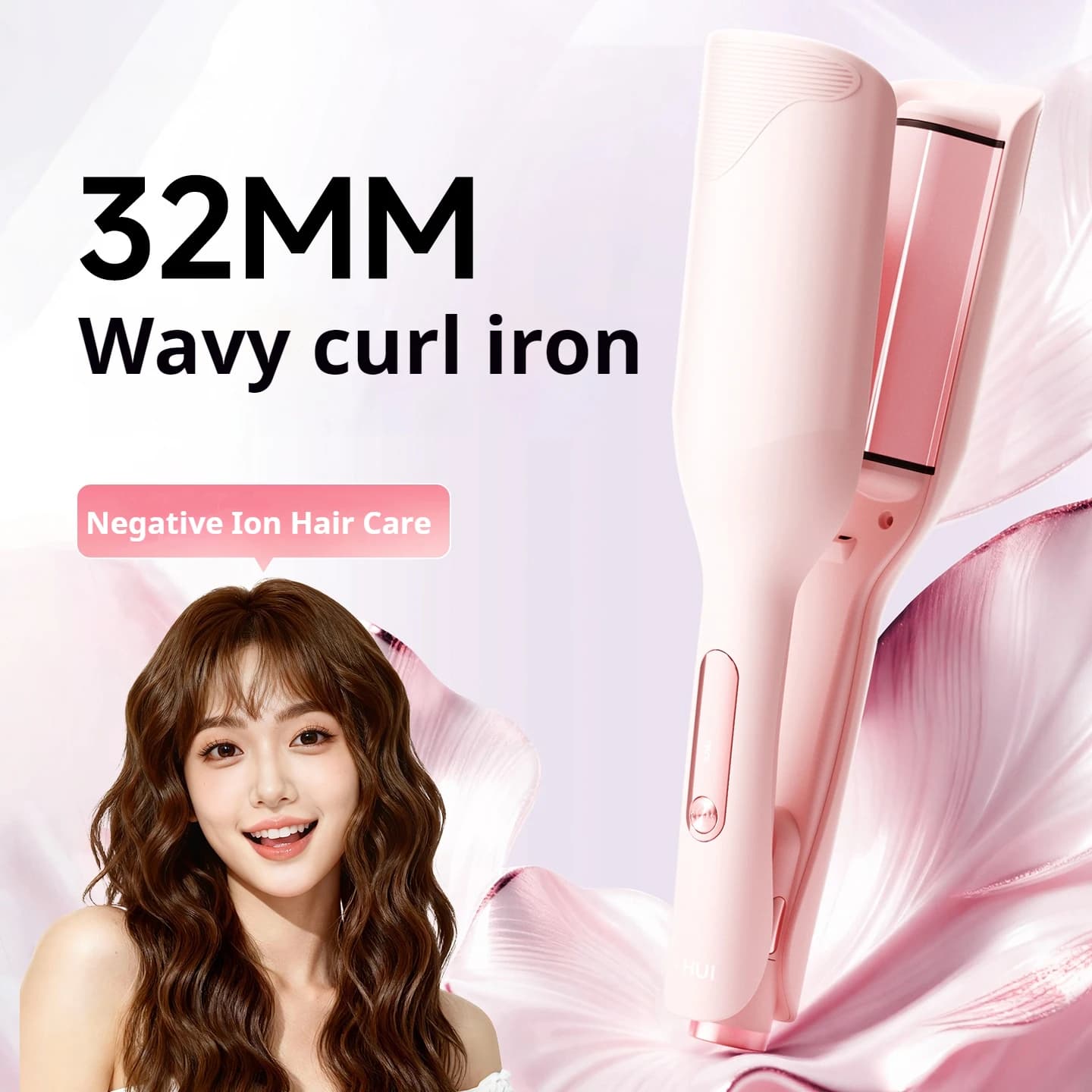 32 mm curling iron with deep groove design, 10 million negative ions, quick styling in 15 minutes, anti-coating.