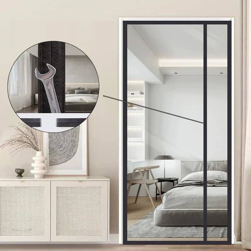 Black side opening magnetic air conditioning door curtain,bedroom windproof and warm transparent film,oil fume partition curtain