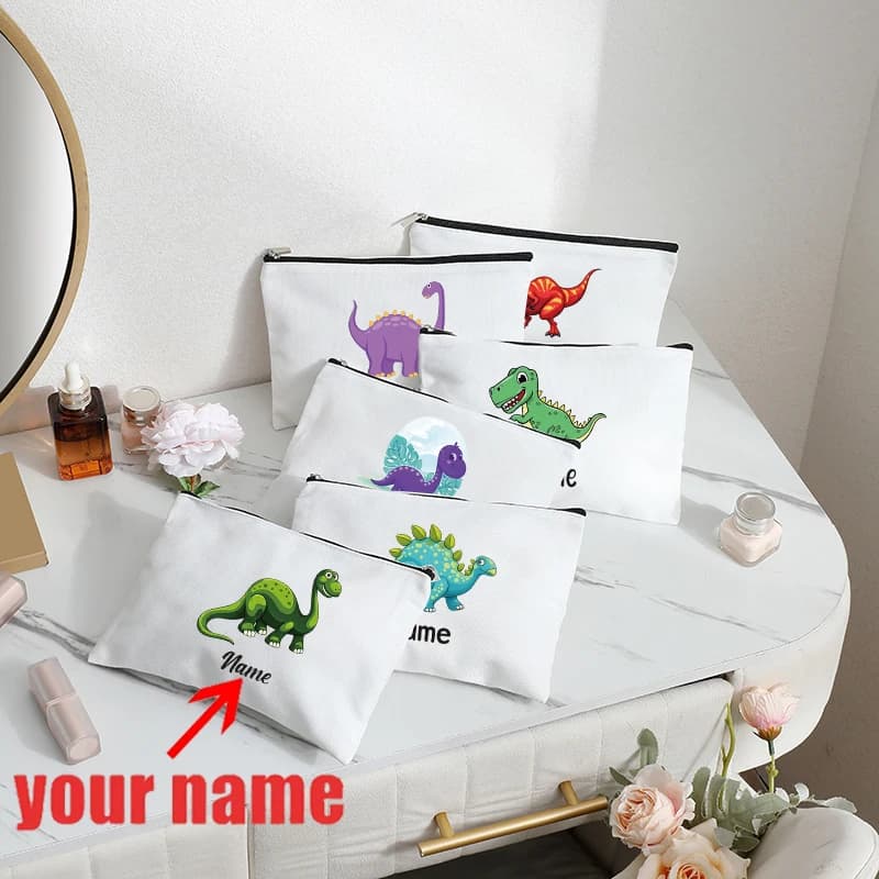 Borsa da toilette personalizzata con stampa di dinosauri, con cerniera e pieghevole, borsa per il trucco alla moda per donna, regalo di compleanno per amiche, borsa da viaggio