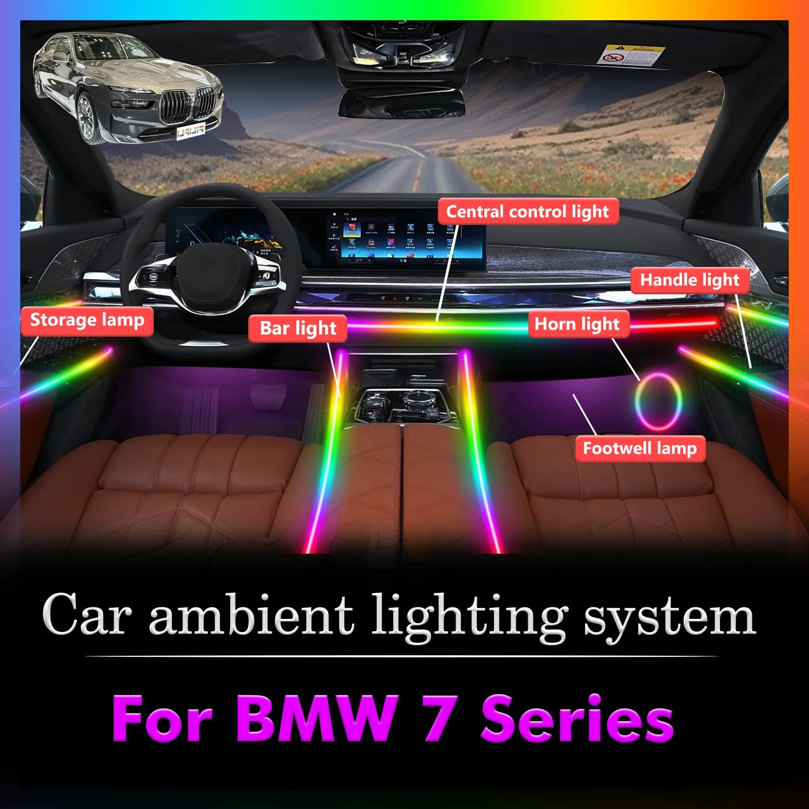 20 In1 For BMW 7ser F01 F02 F03 F04 G11 G12 G70 G73 Car Interior Ambient Lamps 64 Colorful Atmosphere Lights Auto LED Neon Strip