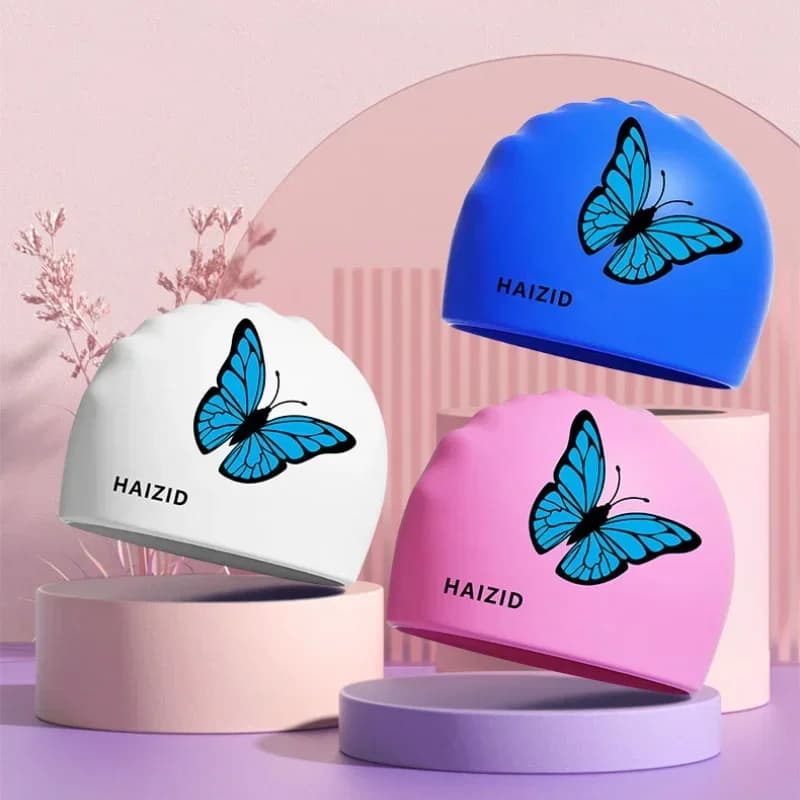 Swimwear with Butterfly Print for Women Swimwear with Ear Protection for Long Hair Silicone Swimwear Large Silicone Swimwear Pool Accessories