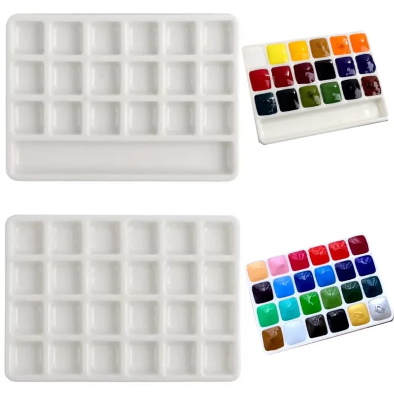 Empty Ceramic Watercolor Palette 18/24 Grid Watercolor Pigment Tray Artist Travel Painting Colour Mixing Portable Art Supplies