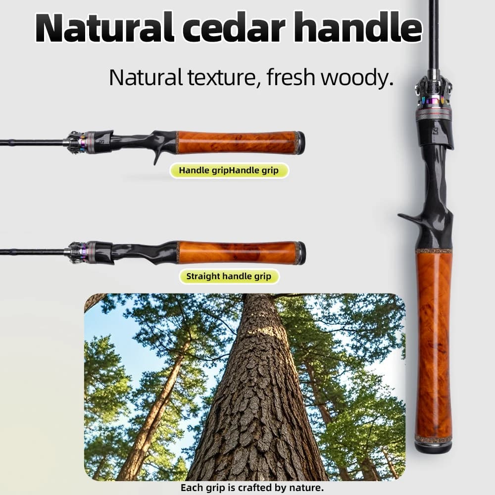 Fishing rod UL Power FISHINGFANS RANCY 2.0 with Natural Cypress Handle, Carbon and FUJI rings O