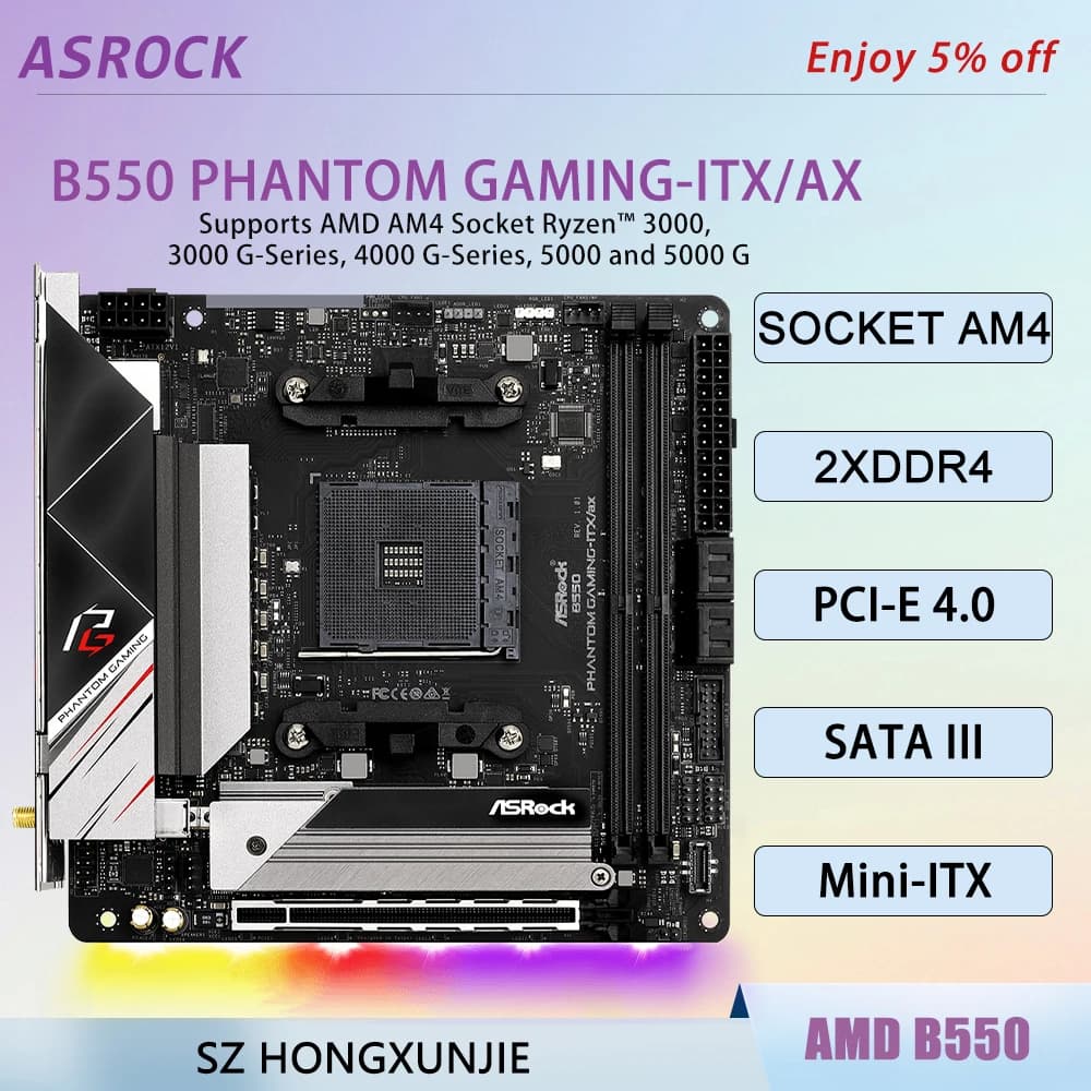 Scheda madre ASROCK B550 PHANTOM GAMING-ITX/AX Mini-ITX AM4 per CPU Ryzen 9 5950X 5900X 7 5800X3D 5 5600X 5500 5/4/3a generazione
