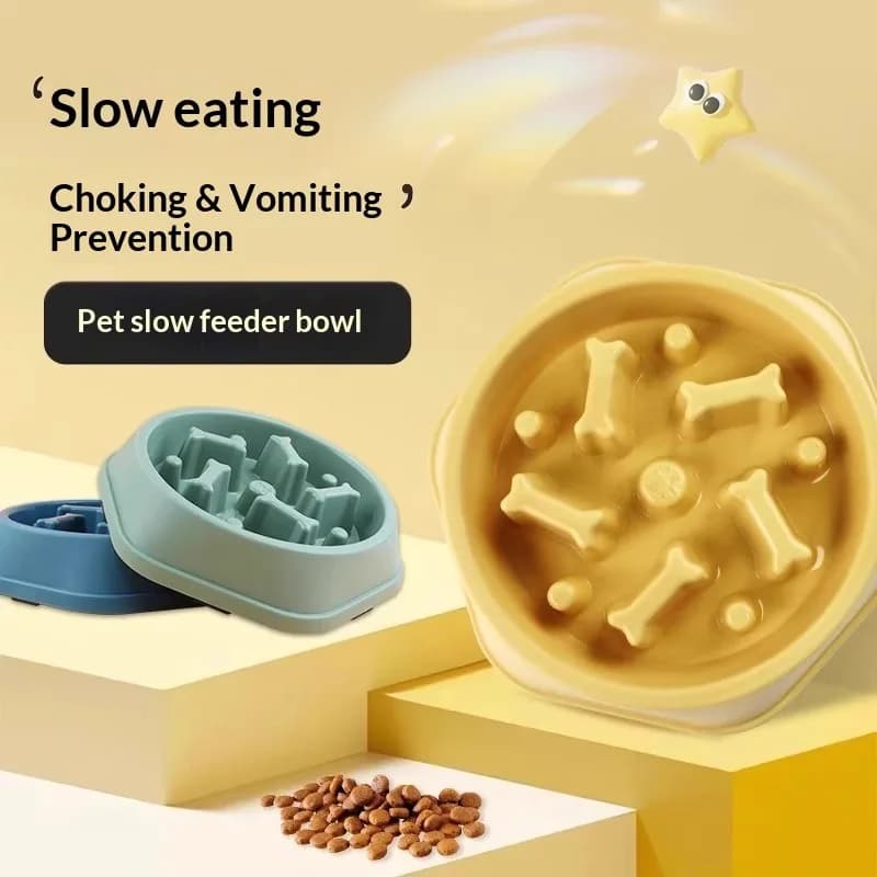 Dog slow-feeding bowl, anti-choking feeder, non-slip double bowl, small dog food bowl, cat bowl, pet feeding dish, pet supplies dog bowl