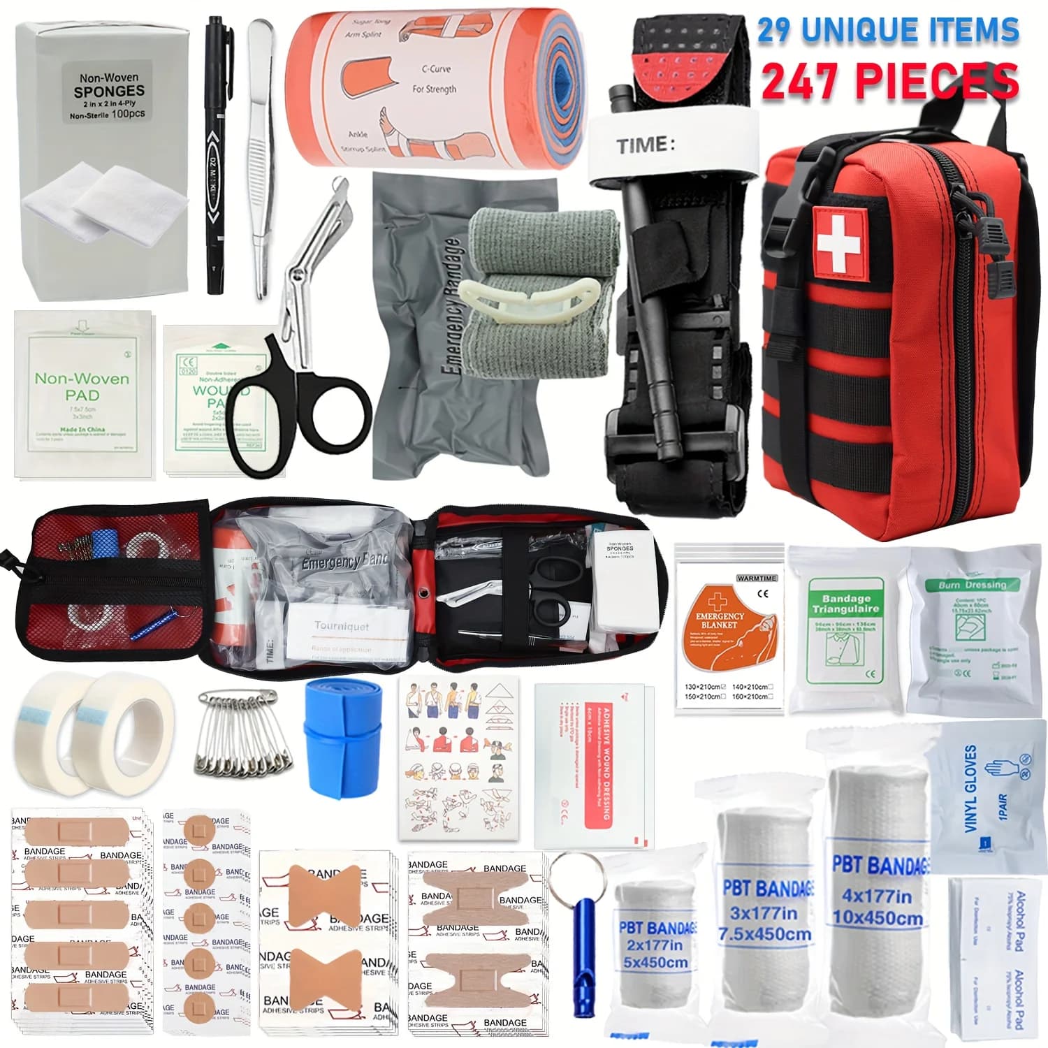 Kit di Pronto Soccorso IFAK da 247 Pezzi con Laccio Emostatico C-A-T - Sistema MOLLE Resistente, Zaino/Borsa Medica Portatile - dage