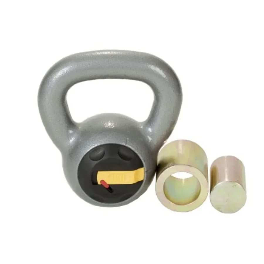 14-20 Adjustable Kettlebell for home gym use, cast iron with black epoxy coating, compact and space-saving design