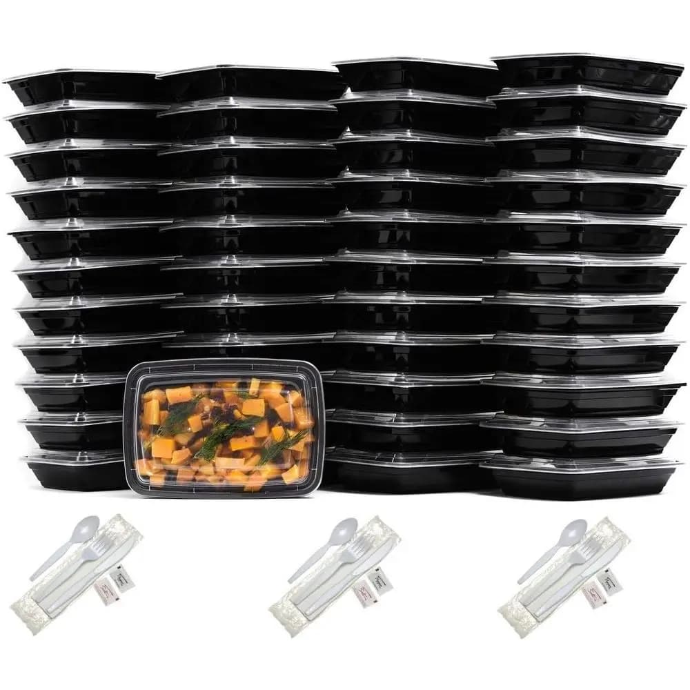 Contenitori Riutilizzabili per Preparazione Pasti con Posate, Confezione da 150, Lunch Box Monoscomparto, Senza BPA, Adatti per Congelatore/Microonde/Lavastoviglie