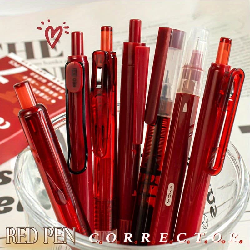 Confezione da 7 penne gel ergonomiche - Inchiostro nero e rosso ad asciugatura rapida, scrittura fluida, punta media - Per scuola, ufficio e uso quotidiano